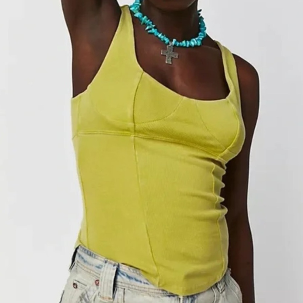 We The Free Women M Chartreuse Ribbed Casual Corset You’re A Gem Tank Top NWOT